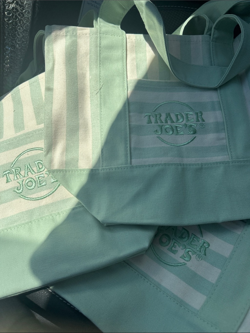 6 Trader Joe's Mint Green Stripe Mini Canvas Tote Bag - Picture 3 of 3